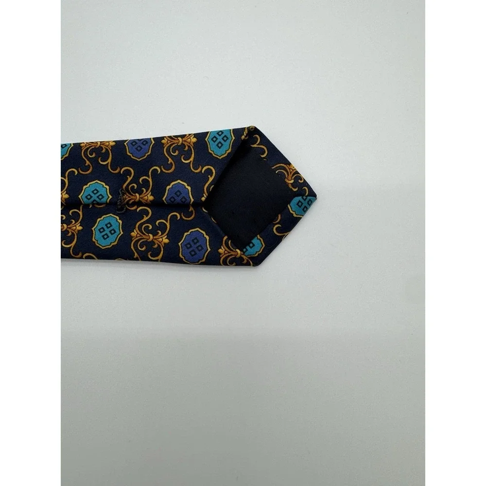 Giacomo‎ De Senece Italian Silk Tie Navy Blue Gold Medallion Made In Italy